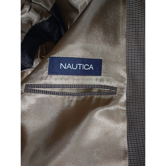 Nautica 42L USA Tan Navy Houndstooth Stripe Wool Soft Tweed 2 Button Blazer - Picture 8 of 8